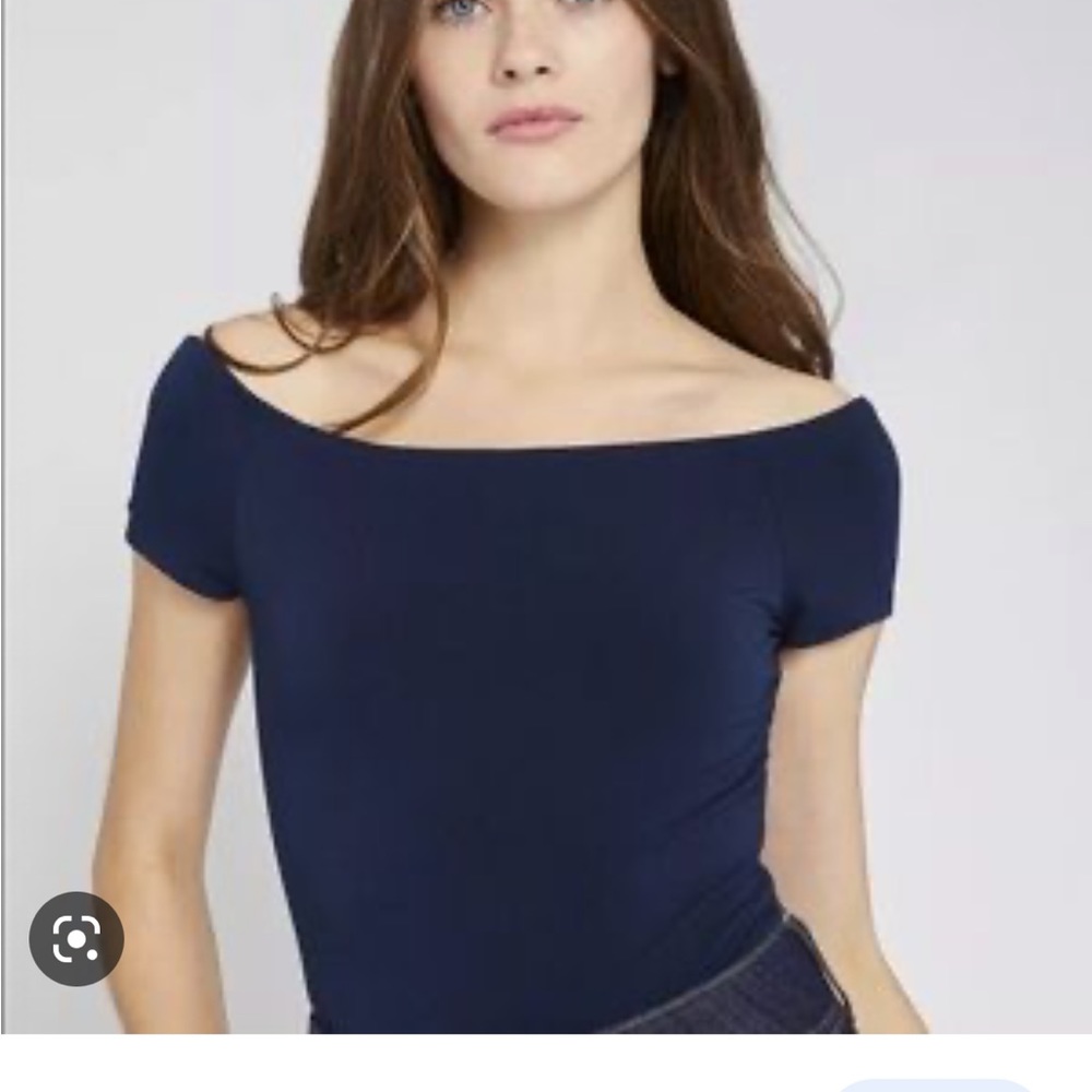 Navy Off-the-Shoulder Alice and Olivia Bodysuit